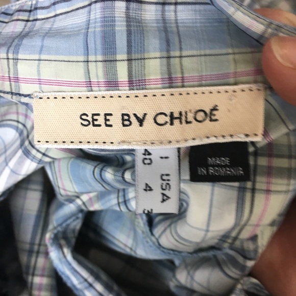 🍑See by Chloe Blue Plaid Puff Sleeved Top - Picture 4 of 7